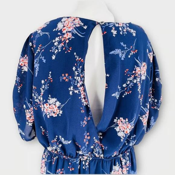 Spirit of Grace Hi Lo Wrap Long Floral Ruched Sleeve Ruffle Dress - S - Picture 5 of 8